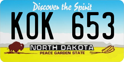ND license plate KOK653