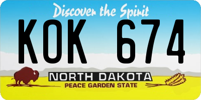 ND license plate KOK674