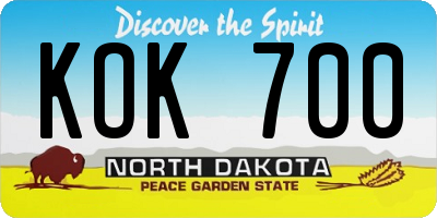 ND license plate KOK700