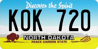 ND license plate KOK720