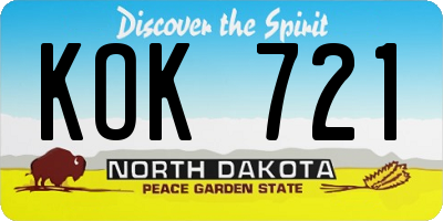 ND license plate KOK721