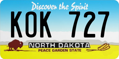 ND license plate KOK727