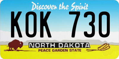 ND license plate KOK730
