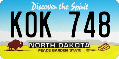 ND license plate KOK748