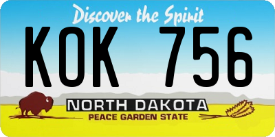 ND license plate KOK756