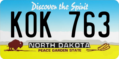 ND license plate KOK763