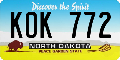 ND license plate KOK772