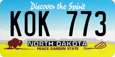 ND license plate KOK773