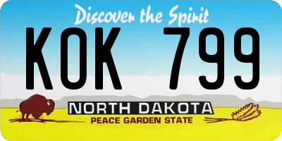 ND license plate KOK799