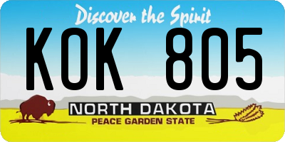 ND license plate KOK805