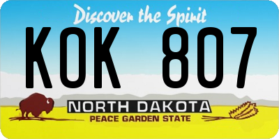 ND license plate KOK807