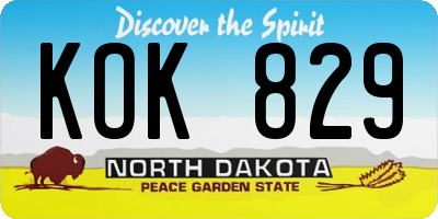 ND license plate KOK829
