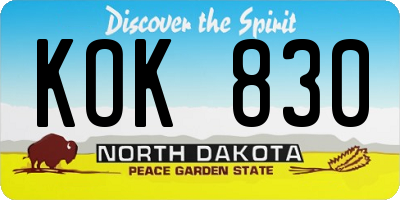 ND license plate KOK830