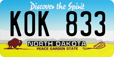 ND license plate KOK833