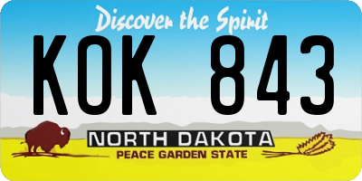 ND license plate KOK843