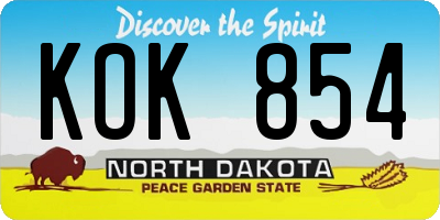 ND license plate KOK854