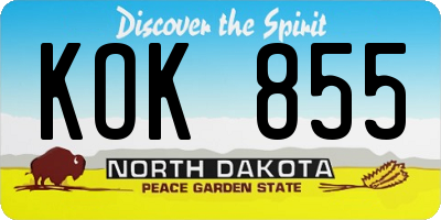 ND license plate KOK855