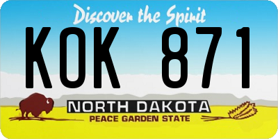 ND license plate KOK871