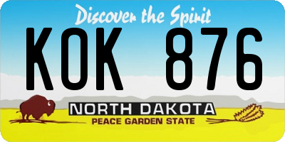 ND license plate KOK876