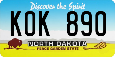 ND license plate KOK890