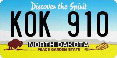 ND license plate KOK910