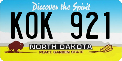 ND license plate KOK921