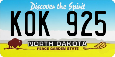 ND license plate KOK925