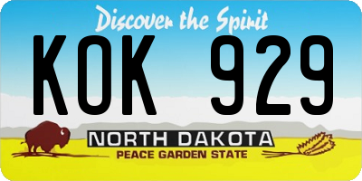 ND license plate KOK929