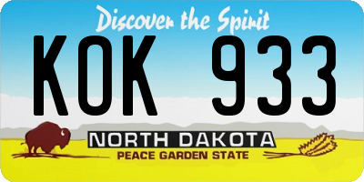 ND license plate KOK933