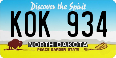 ND license plate KOK934