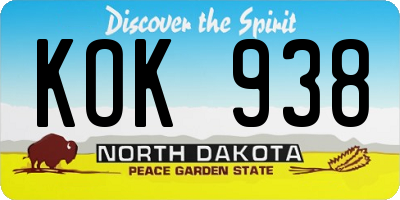 ND license plate KOK938