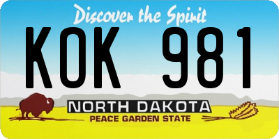 ND license plate KOK981