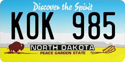 ND license plate KOK985