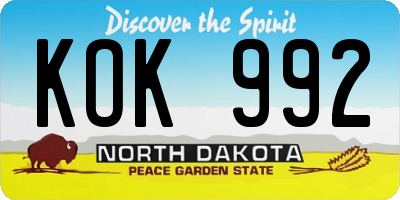 ND license plate KOK992
