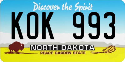ND license plate KOK993