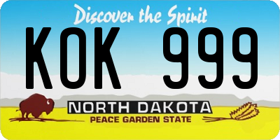 ND license plate KOK999