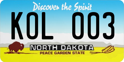 ND license plate KOL003