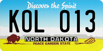 ND license plate KOL013