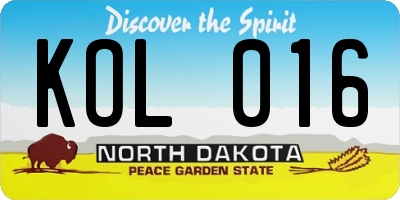 ND license plate KOL016