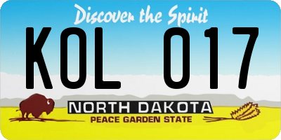 ND license plate KOL017