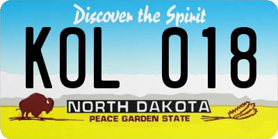 ND license plate KOL018