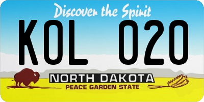 ND license plate KOL020