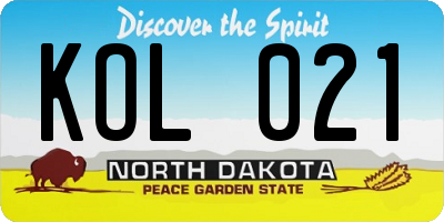 ND license plate KOL021