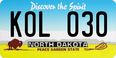 ND license plate KOL030