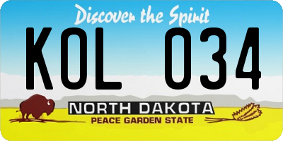 ND license plate KOL034