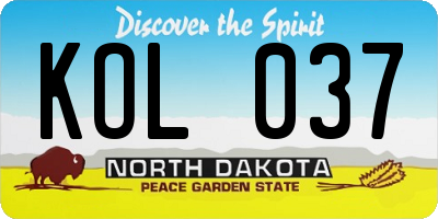 ND license plate KOL037