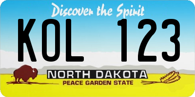 ND license plate KOL123