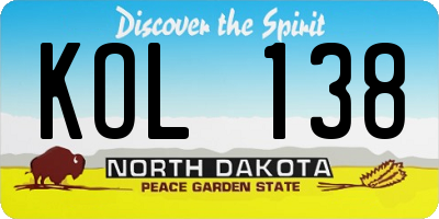 ND license plate KOL138