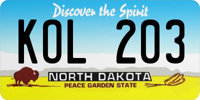 ND license plate KOL203