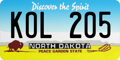 ND license plate KOL205